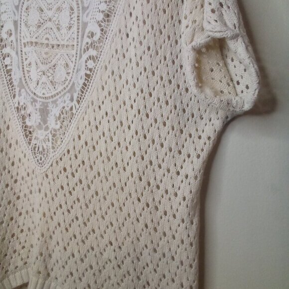 LOGG H&M Sweater S Women Short Sleeve Lace Open Knit Beige - Picture 6 of 16